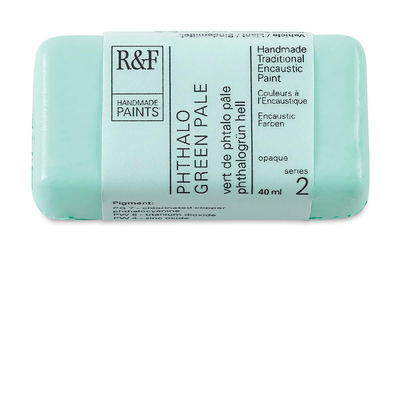 R&F Encaustic Paint Block - Phthalo Green Pale, 40 ml block